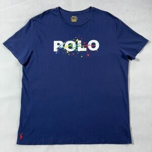 Polo Ralph Lauren T Shirt Men XL Navy Blue Paint Splatter Back Pony Logo